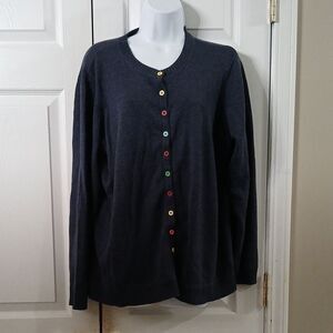 Liz Claiborne woman navy blue cardigan with multicolor buttons  Sz 1X NWOT